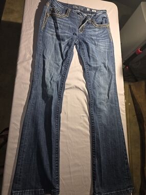 Miss Me Women's Boot Cut Jeans - Blue with Contrast Stitching 39/31.5 Inseam